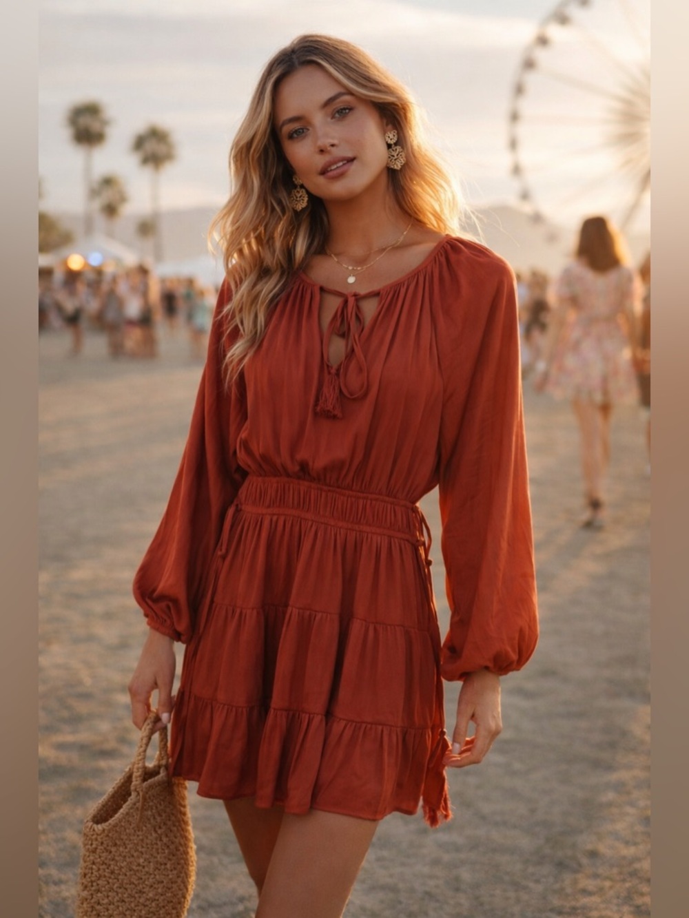 MINKPINK Rust Boho Dress | Size XS